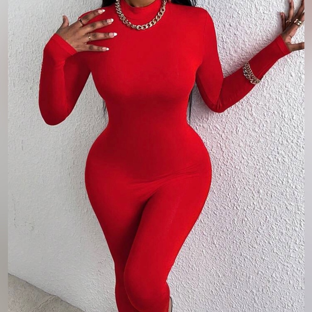 Red Mockneck Jumpsuit